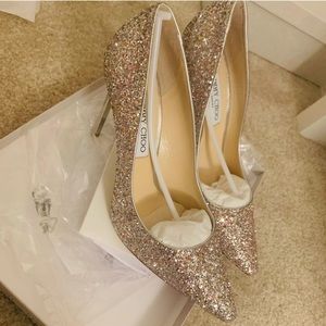 Jimmy Choo Romy Mix Glitter Fabric Pumps size 39.5